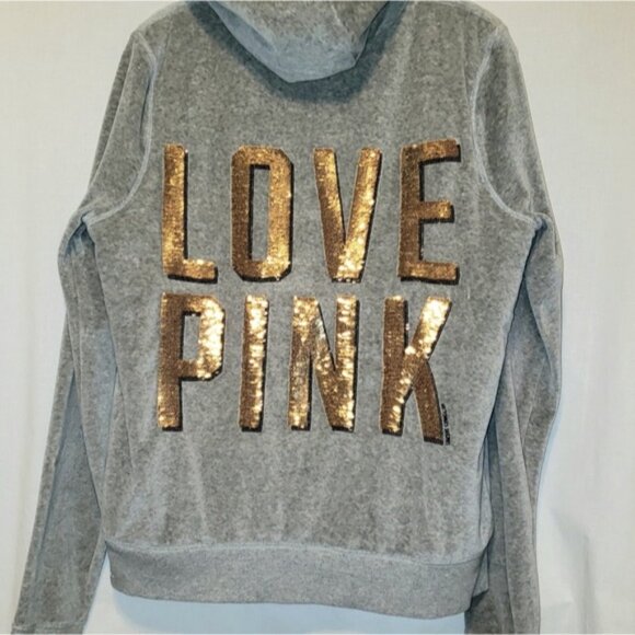 Victoria's Secret LOVE PINK Seqin Hoodie, Velour L - Picture 2 of 8